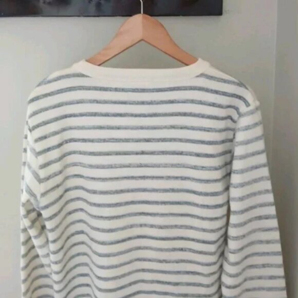 S.N.S. Herning 100% Virgin Wool Sweater Size Large Gray Cream Stripe Nautical - Picture 9 of 13